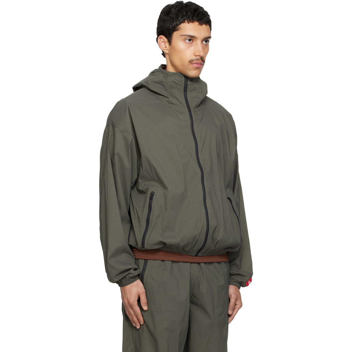 The North Face Khaki TNF Red Box Packable Hooded Wind Jacket