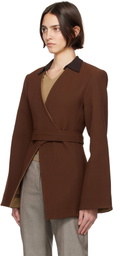 Tory Burch Brown Asymmetrical Pique Wrap Blazer