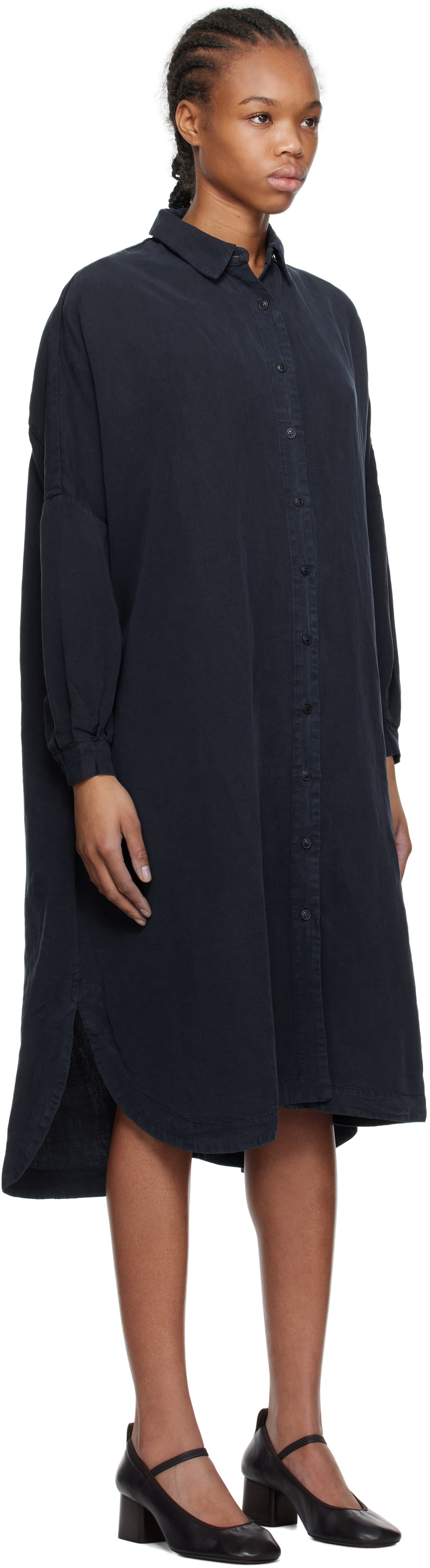 CASEY CASEY Navy Yuki Lounge Shirt Midi Dress