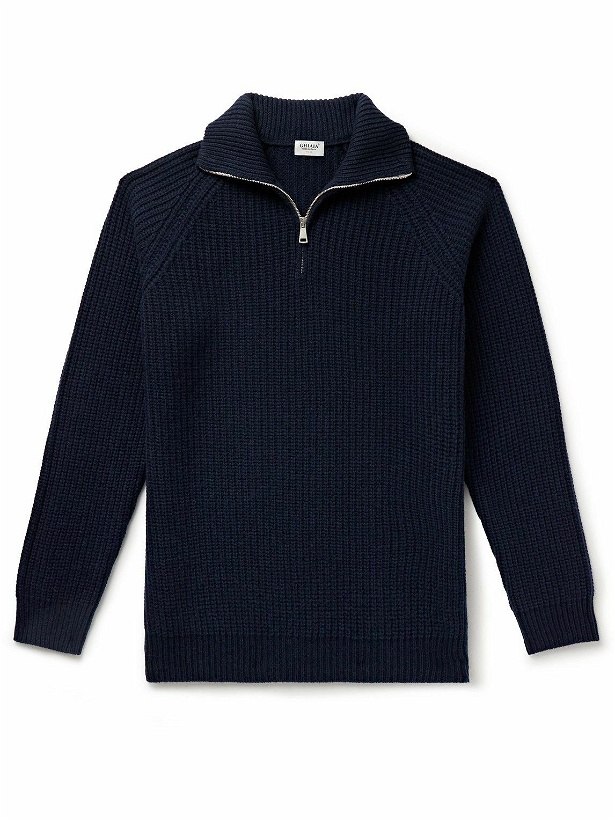 Photo: Ghiaia Cashmere - Ribbed Wool Half-Zip Sweater - Blue