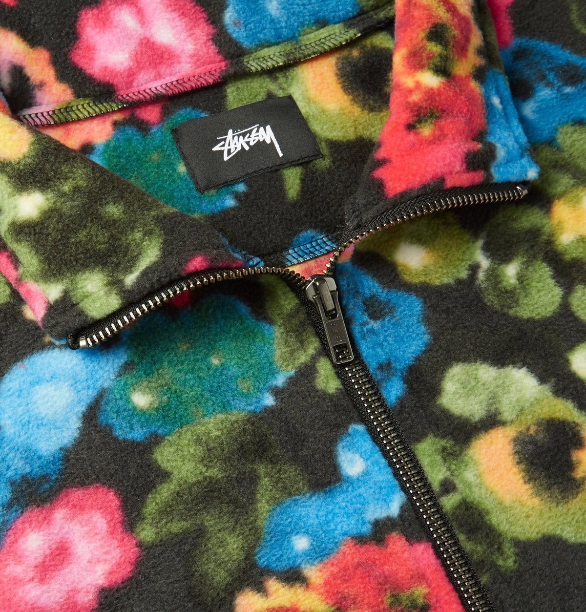 Stüssy - Logo-Embroidered Floral-Print Fleece Half-Zip Sweatshirt