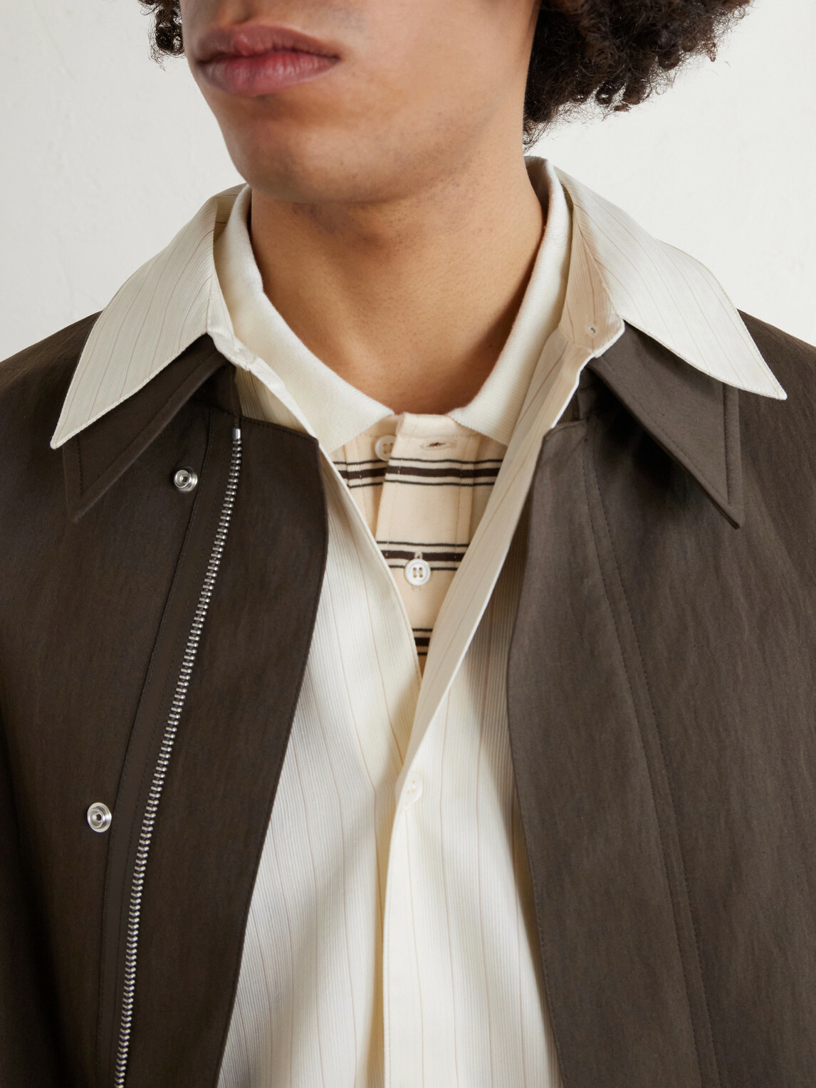 Studio Nicholson - View Striped Silk and Cotton-Blend Shirt - Neutrals