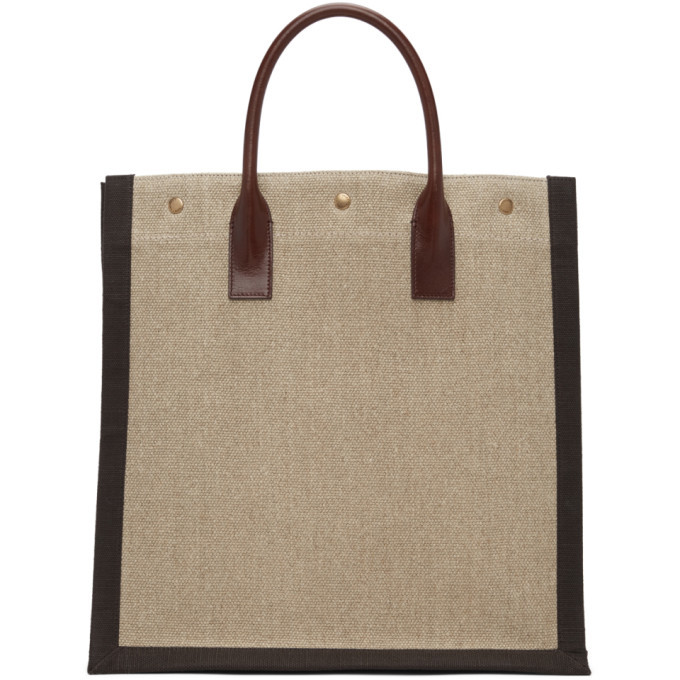 Saint Laurent Beige and Brown Rive Gauche North/South Tote
