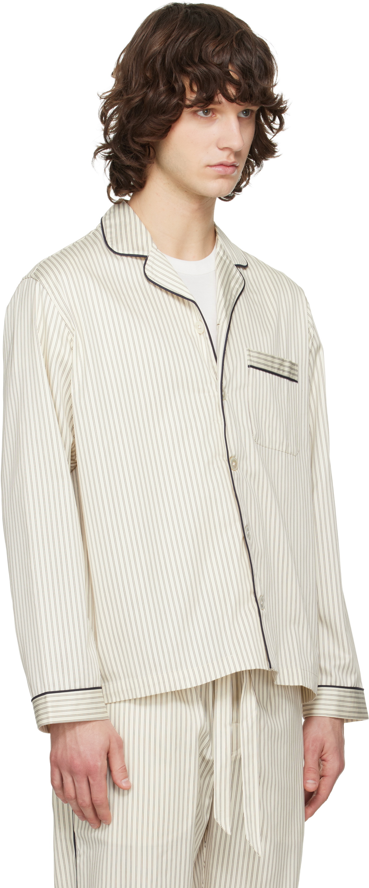 Tekla Beige Sateen Long-Sleeved Pyjama Shirt