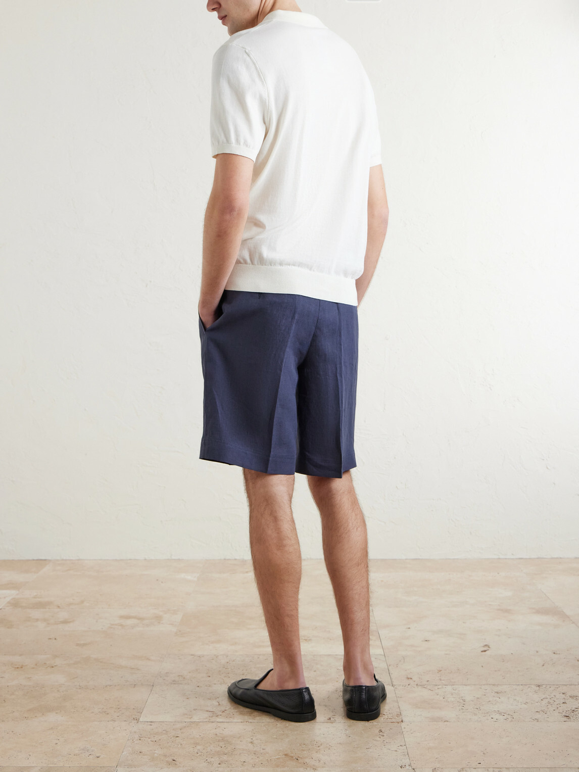 Rubinacci - Straight-Leg Pleated Linen Shorts - Blue