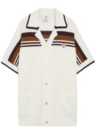 Casablanca Logo-appliquéd Striped Crochet Cotton-knit Shirt White