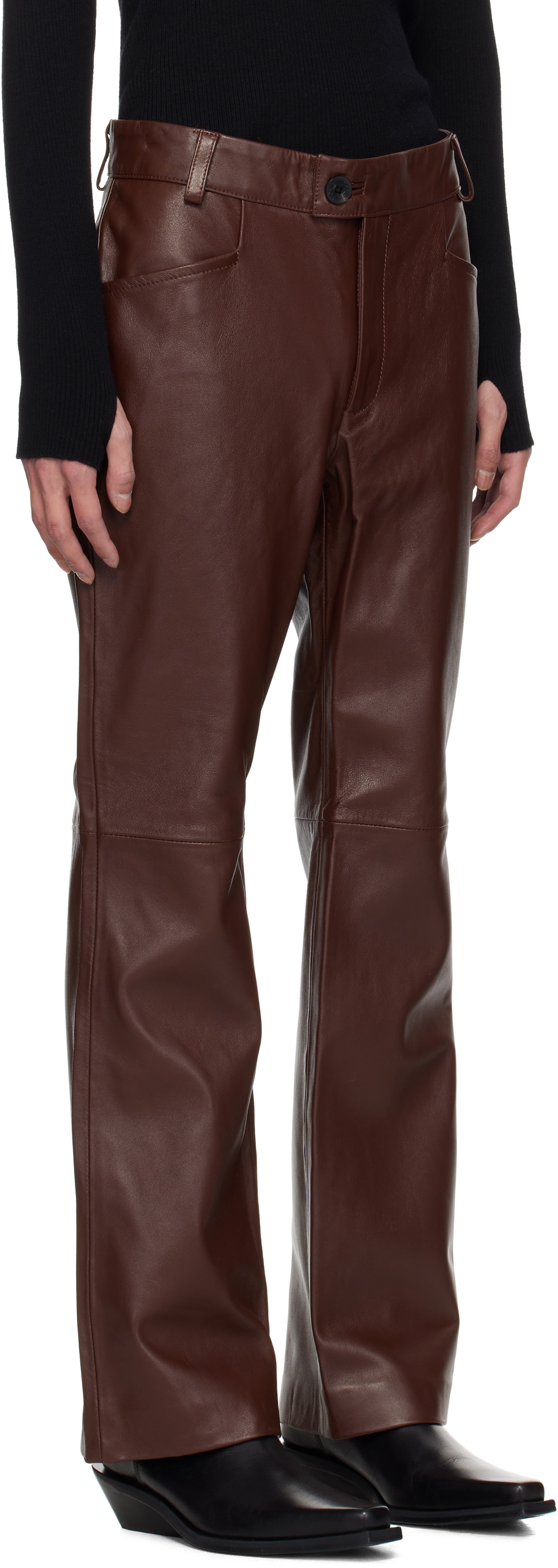 Ernest W. Baker Burgundy Flare Leather Pants