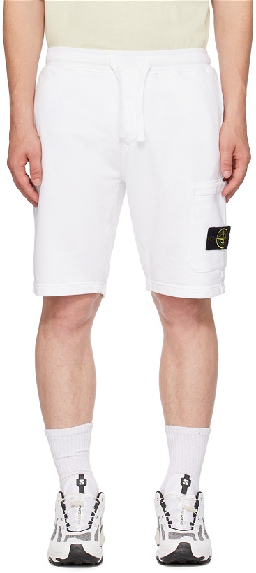 Photo: Stone Island White Garment-Dyed Shorts