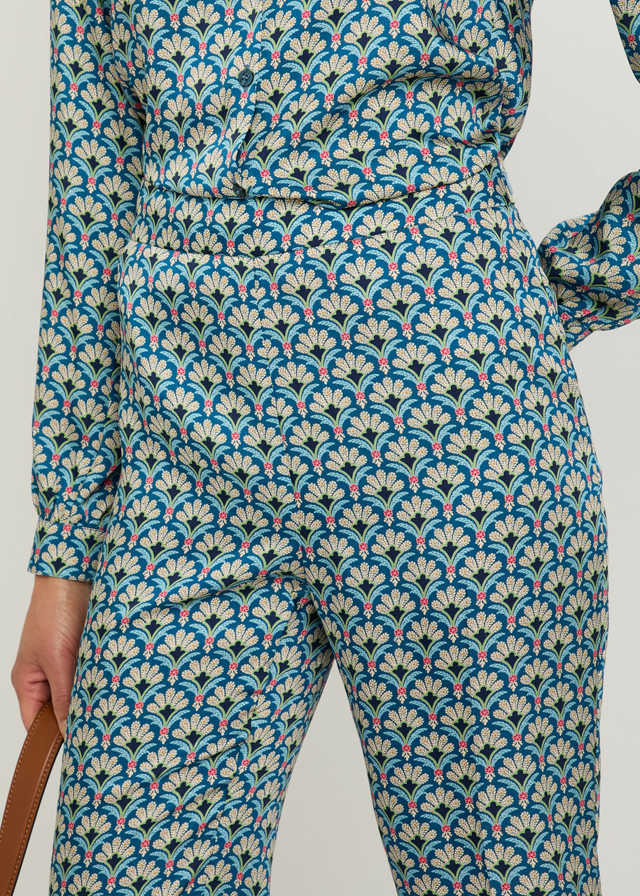 Etro Patterned Satin Straight-leg Trousers Blue