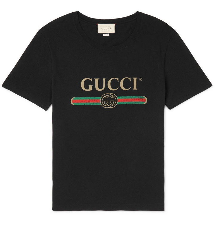 Photo: Gucci - Printed Distressed Cotton-Jersey T-Shirt - Men - Black
