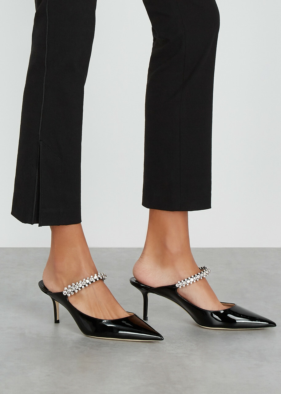 サンダル・ミュール JIMMY CHOO BING 65 GLITTERED LEATHER MULES Bing 65 | Ballet Pink Patent Leather Mules with Crystal