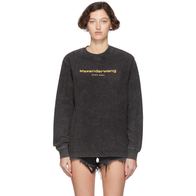 Alexander Wang Acid Wash Logo Crop Top in Black