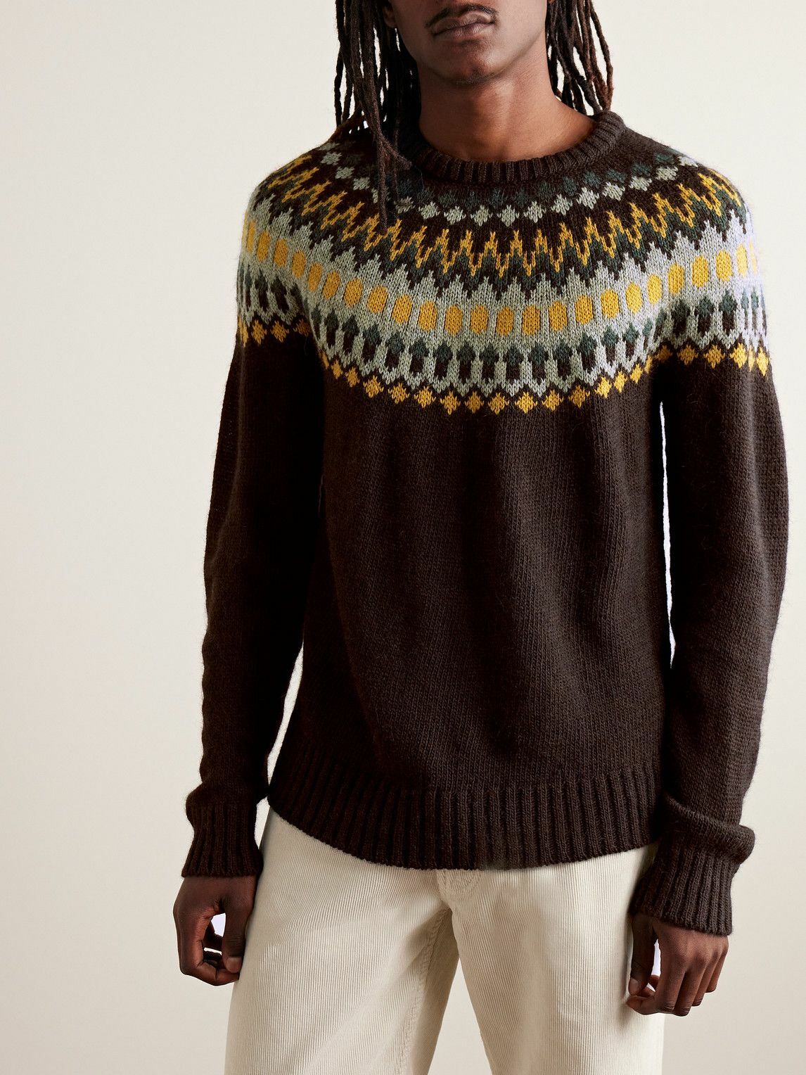 【ANGLAN】Fair Isle Jacquard Knit Winter Whimsy Fair Isle Ribbed Knit Sweater in Grey - Retro