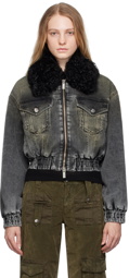 Blumarine Gray Padded Denim Bomber Jacket