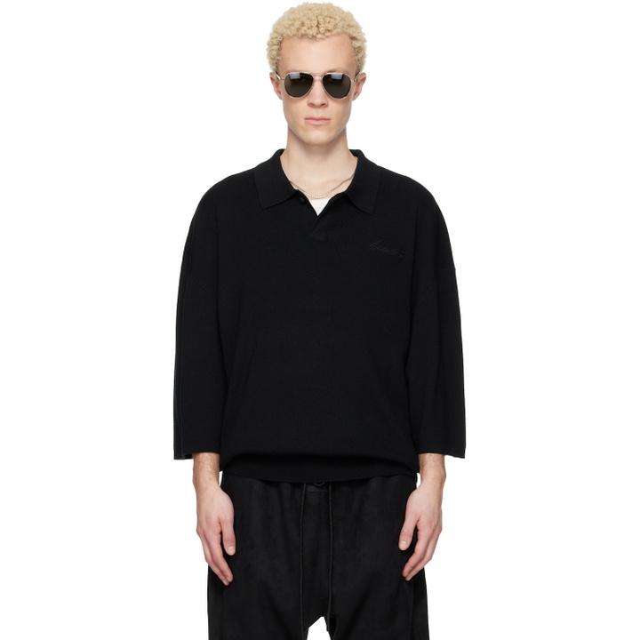 Photo: Fear of God ESSENTIALS Black Signature 3/4 Sleeve 90s Knit Polo