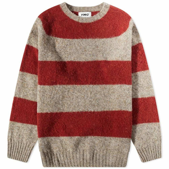 Photo: YMC Men's Suedehead Striped Crew Knit in Light Brown