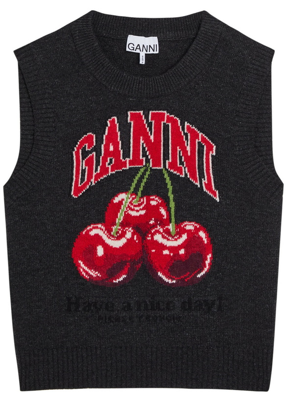 Photo: Ganni Logo-intarsia Wool-blend Vest Black
