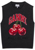Ganni Logo-intarsia Wool-blend Vest Black