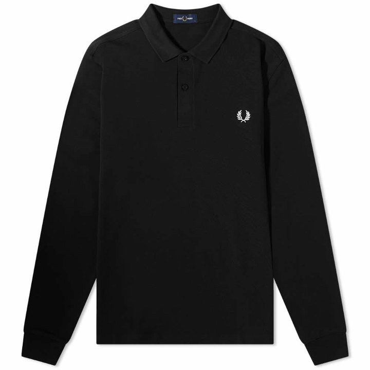 Photo: Fred Perry Men's Authentic Long Sleeve Plain Polo Shirt in Black/Chrome