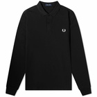 Fred Perry Men's Authentic Long Sleeve Plain Polo Shirt in Black/Chrome