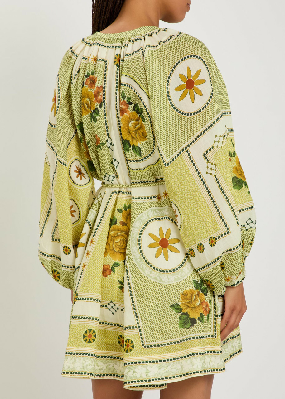 Alemais Dixie Printed Ramie Mini Dress Yellow