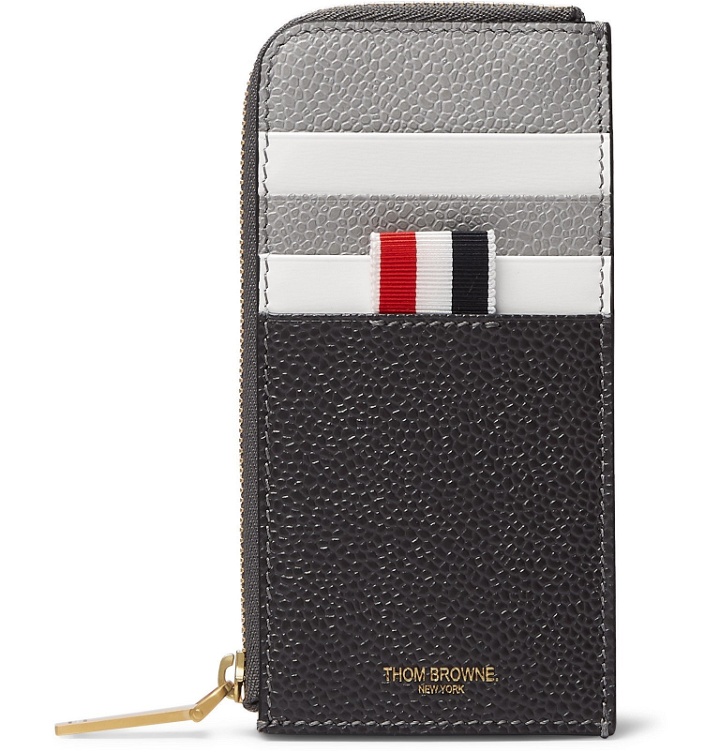 Photo: Thom Browne - Striped Grosgrain-Trimmed Two-Tone Pebble-Grain Leather Zip-Around Wallet - Black