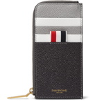 Thom Browne - Striped Grosgrain-Trimmed Two-Tone Pebble-Grain Leather Zip-Around Wallet - Black