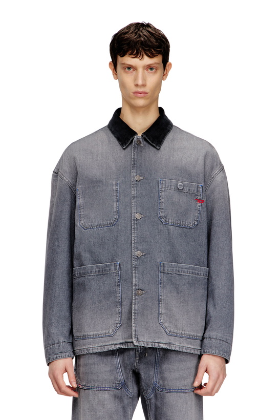 Photo: Diesel Utility-style denim jacket with contrasting collar - Denim Jackets - Unisex - Grey