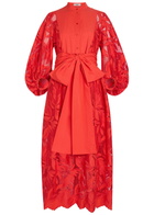 Erdem Floral Cutwork Poplin Midi Shirt Dress Orange