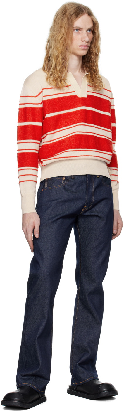 SUNNEI Off-White & Red Striped Knit Long Sleeve Polo