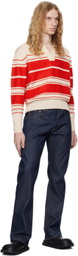 SUNNEI Off-White & Red Striped Knit Long Sleeve Polo