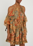 Etro Paisley Frill Cotton Mini Dress Multicoloured