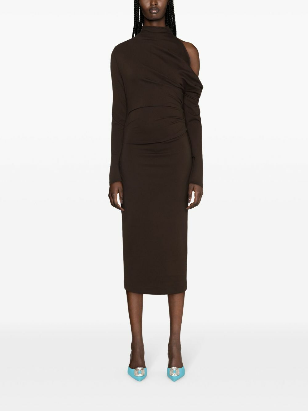 GAUGE81 Brown Teresa Asymmetric Midi Dress