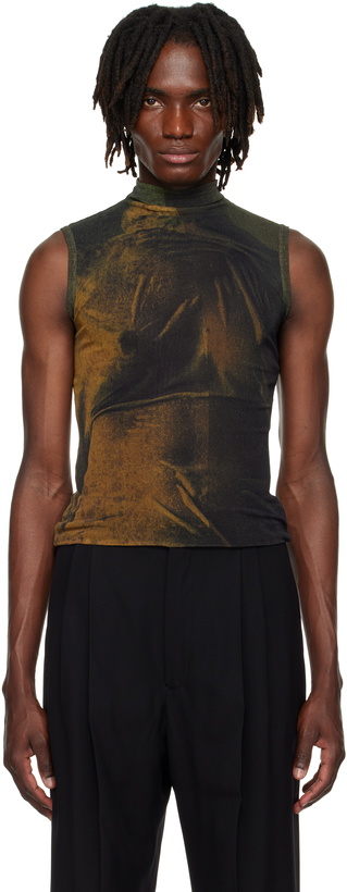 Photo: Jean Paul Gaultier SSENSE Exclusive Khaki & Black High Neck Printed Water Tank Top