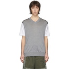 Junya Watanabe White and Grey Thin Knit Jersey T-Shirt