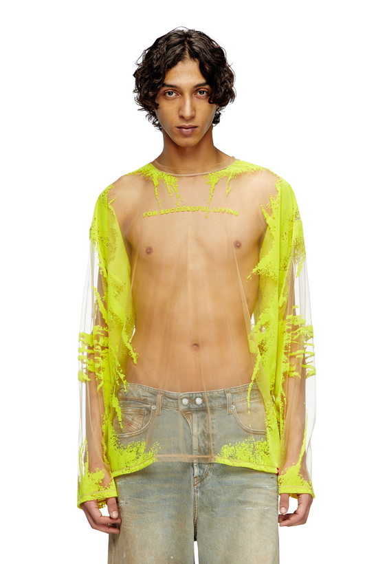 Photo: Diesel Long-sleeve nylon T-shirt with lyrics print - T-Shirts - Unisex - Yellow