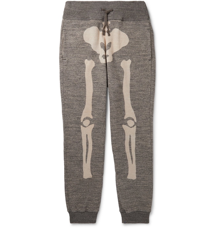 Photo: KAPITAL - Gradrelle Tapered Printed Mélange Loopback Cotton-Jersey Sweatpants - Gray