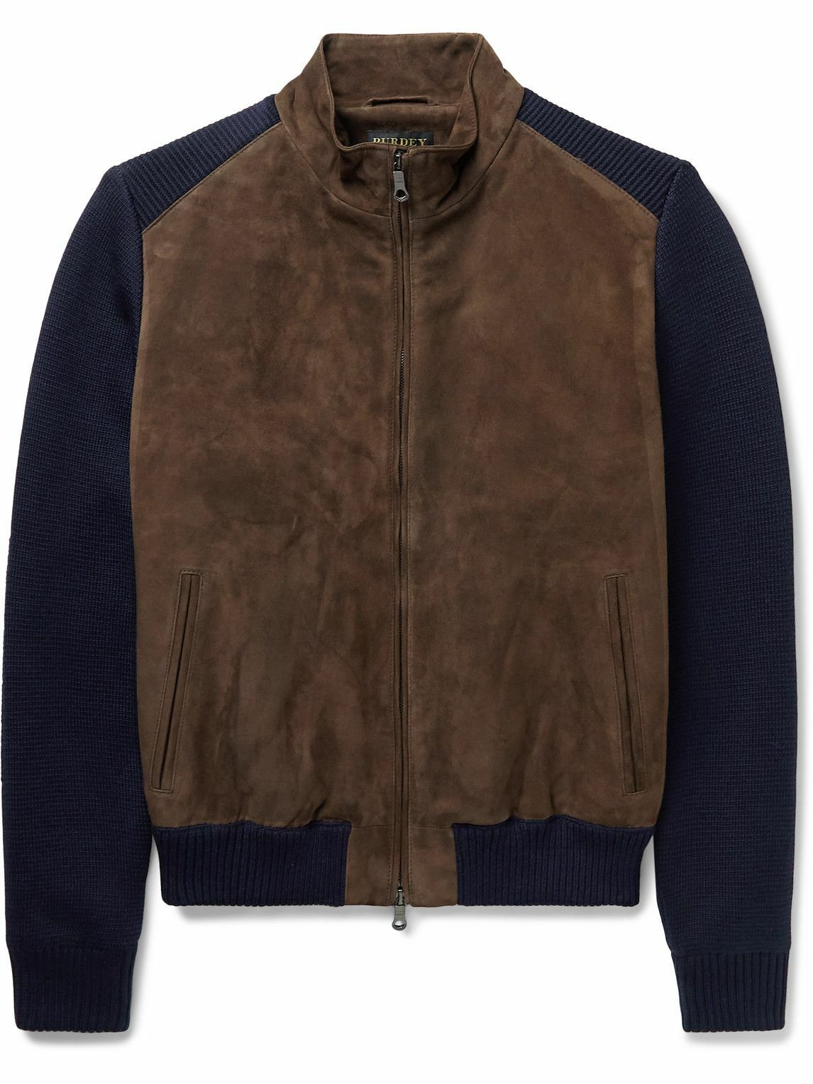 Purdey Grosvenor Suede and Wool Zip Up Jacket Brown