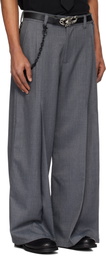 NULLUS Gray Belted Large Pleated Trousers