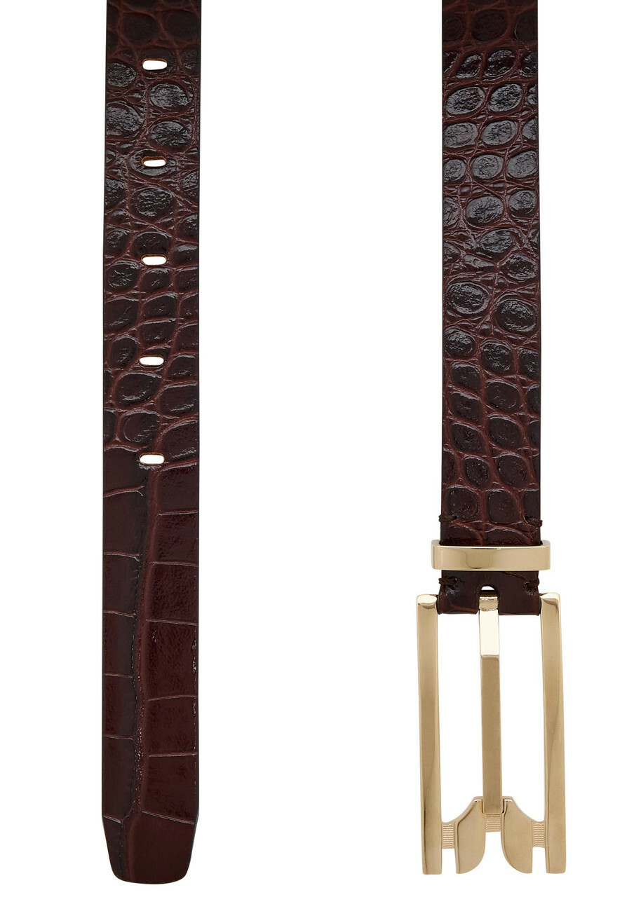 Victoria Beckham Dorian Pin Buckle Crocodile-effect Leather Belt Dark Brown