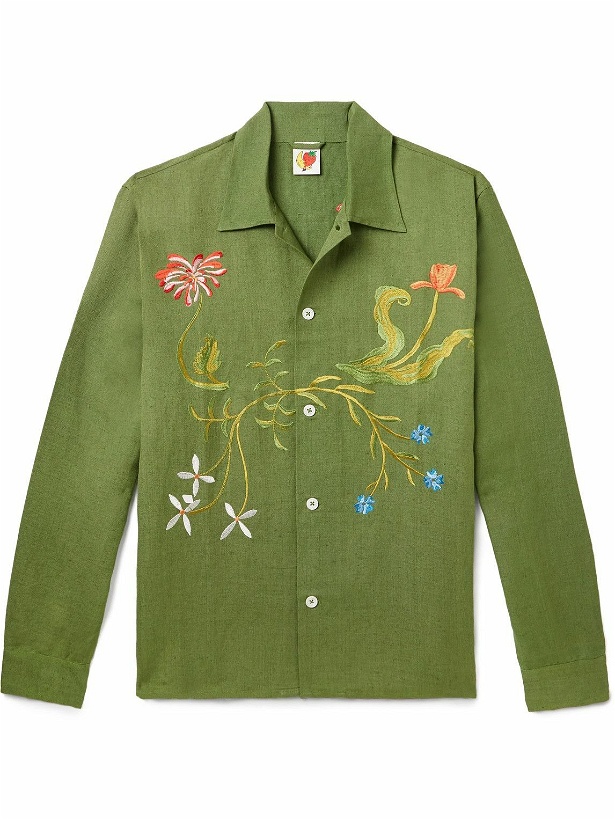 Photo: SKY HIGH FARM - Embroidered Cotton-Poplin Shirt - Green