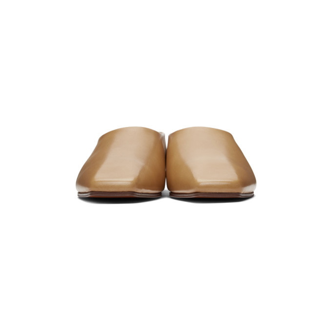 靴 THE ROW SQUARE TOE PUMP THE ROW Square Toe Flat Pump Leather Flats in Camel Size 37