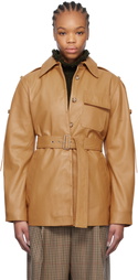 Victoria Beckham Tan Belted Boxy Leather Jacket