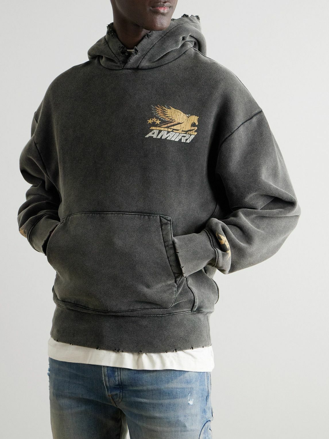 AMIRI - Vintage Pegasus Distressed Logo-Print Cotton-Jersey Hoodie