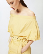 Pinko Poplin Mini Dress With Gathering And Eyelets Rattan Yellow