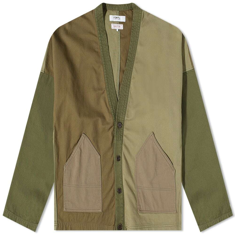 FDMTL Men's Boro Patchwork Cardigan in Khaki Rinse FDMTL