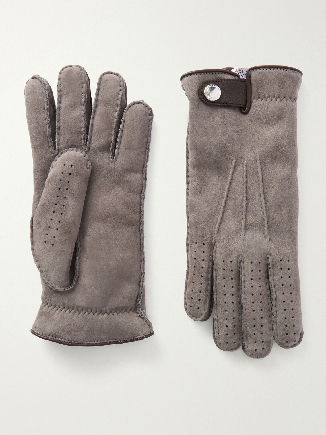Brunello Cucinelli - Leather-Trimmed Suede Gloves - Gray