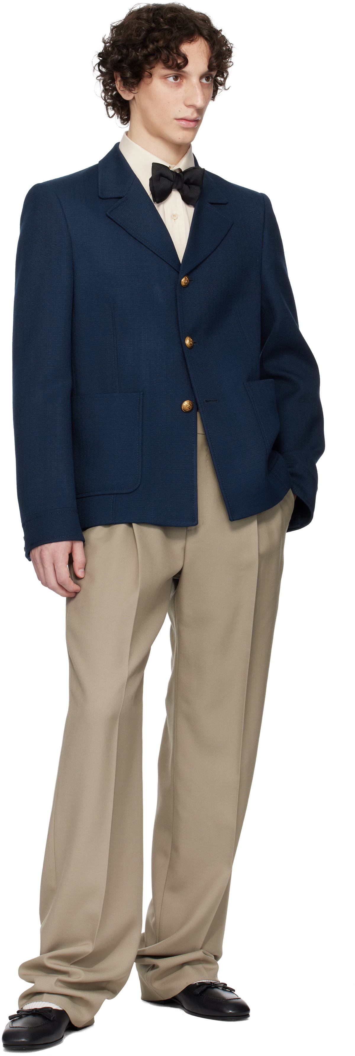 Valentino Navy Viscose Canvas Slim Fit Blazer Valentino
