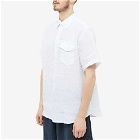 Engineered Garments Men's Popover Button Down Short Sleeve Shirt in White Handkerchief Linen
