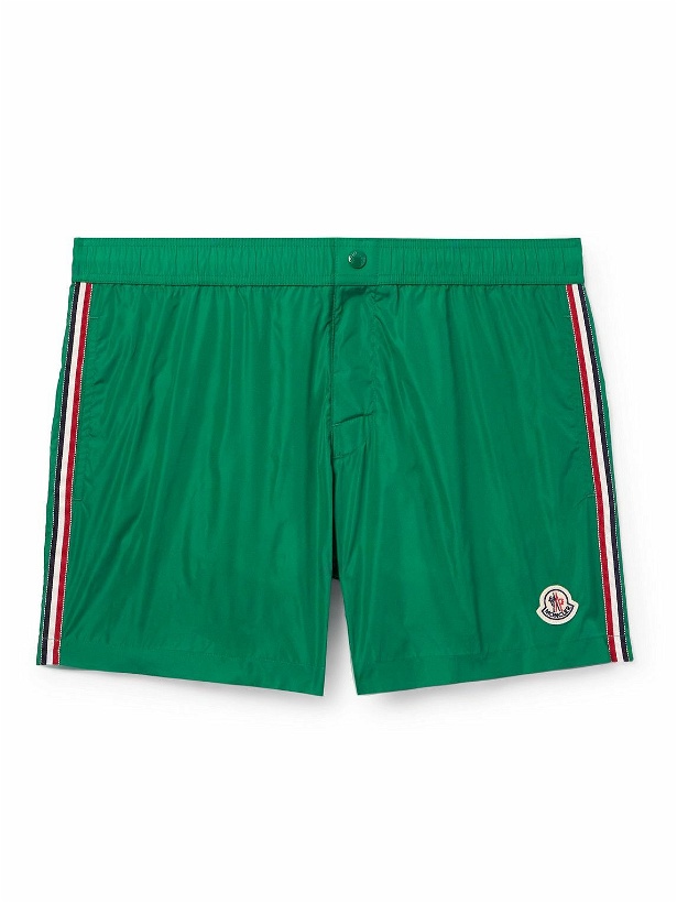 Photo: Moncler - Straight-Leg Mid-Length Logo-Appliquéd Swim Shorts - Green